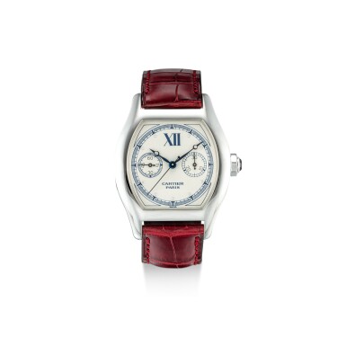 View full screen - View 1 of Lot 1109. CARTIER | TORTUE MONOPOUSSOIR, REFERENCE 2396, A WHITE GOLD SINGLE-BUTTON CHRONOGRAPH WRISTWATCH, CIRCA 2000.