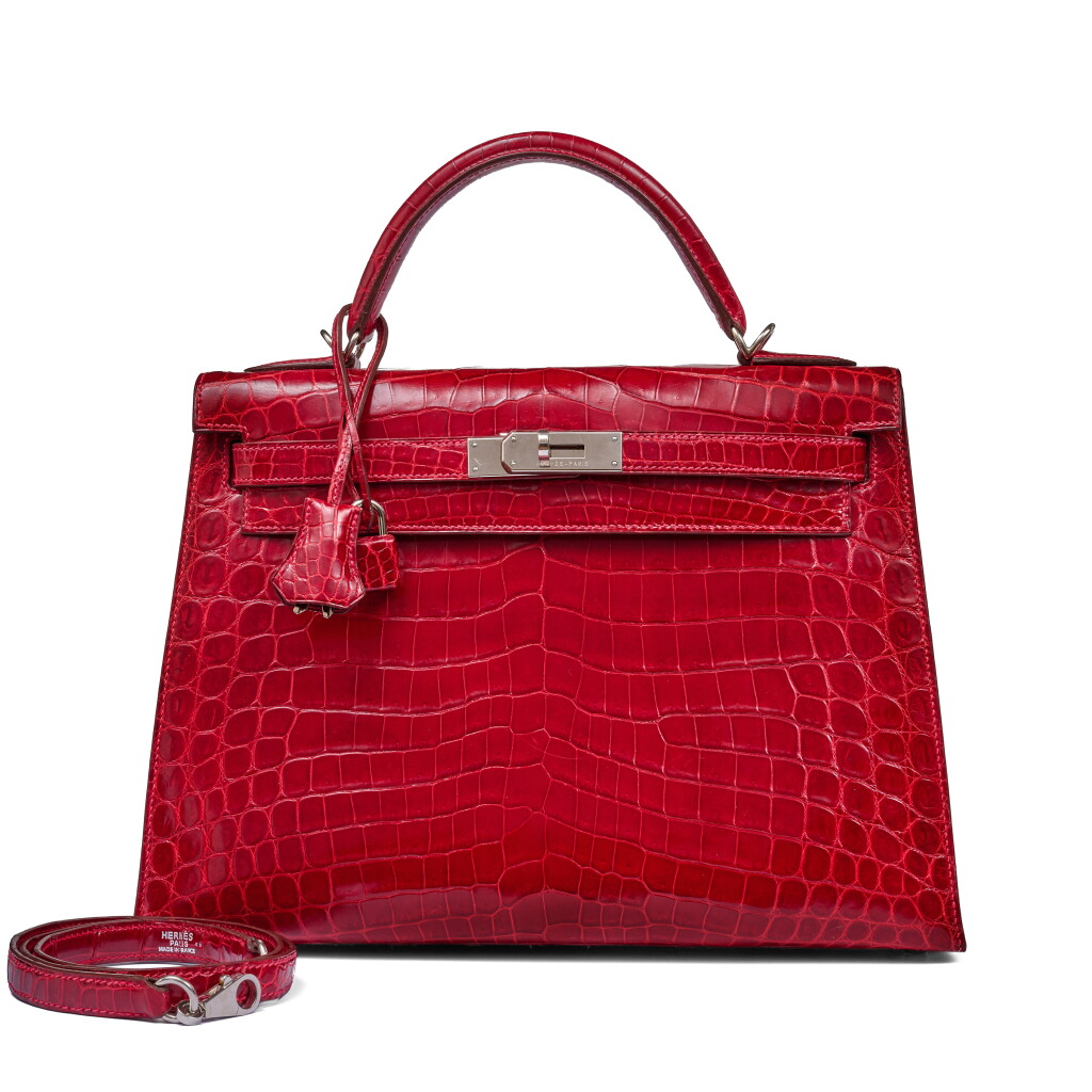 View full screen - View 1 of Lot 105. Rouge Braise Shiny Niloticus Crocodile Kelly 32 Sellier Palladium Hardware, 2005.