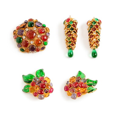 View full screen - View 1 of Lot 629. Frances Patiky Stein's Collection: One Pair of Earclips, One Pair of Earpiece, and One Brooch, Circa 1970.