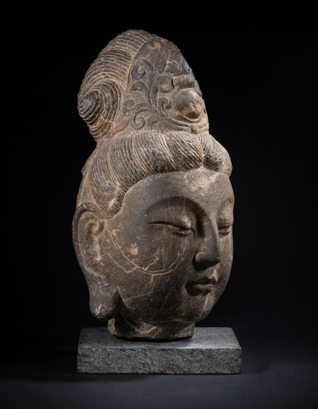 View full screen - View 1 of Lot 21. A marble head of a bodhisattva, Tang dynasty.