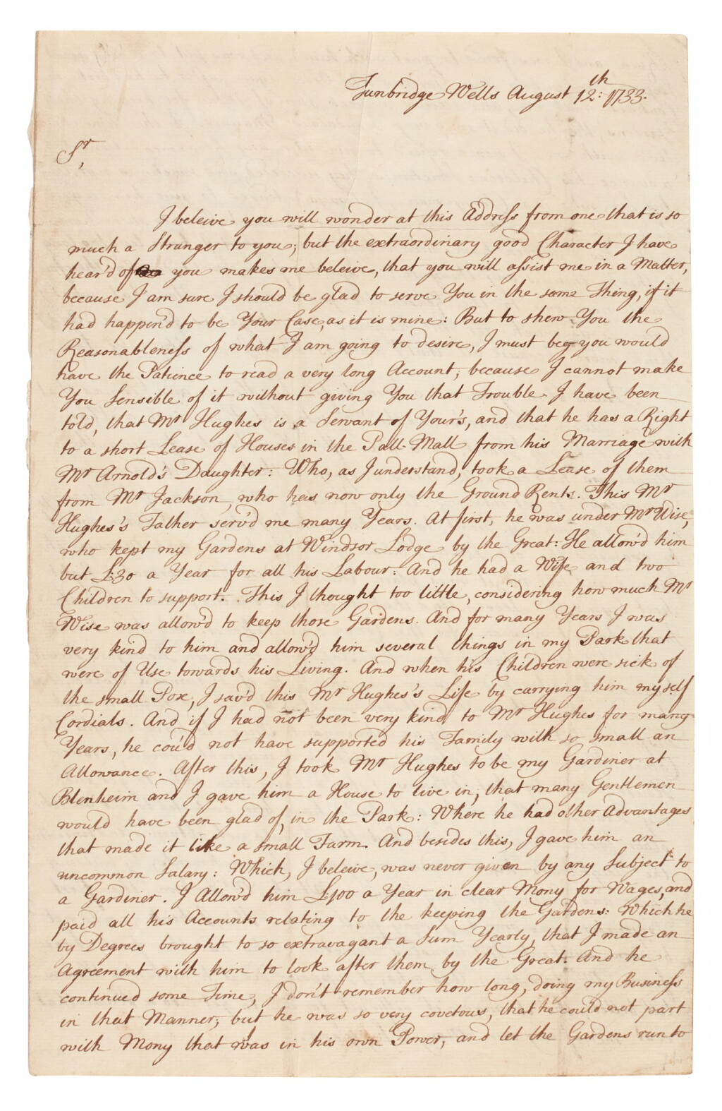 View full screen - View 1 of Lot 68. Sarah, Duchess of Marlborough | letter signed, on lands abutting Marlborough House, 12 August 1733.