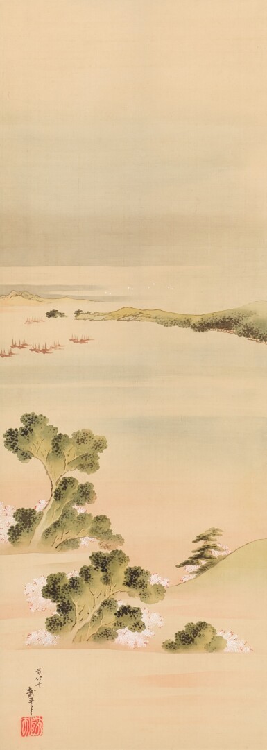 View full screen - View 1 of Lot 2044. Katsushika Hokusai (1760-1849), Cherry blossoms by the sea, Edo period, early 19th century | 葛飾北斎 桜花海浜図 江戸時代後期 19世紀初頭.