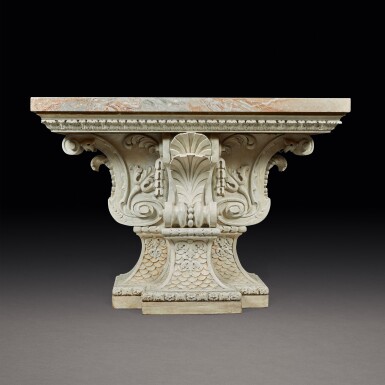View full screen - View 1 of Lot 127. A GEORGE II STYLE CARVED AND PAINTED CENTRE TABLE, PROBABLY 19TH CENTURY, IN THE MANNER OF WILLIAM KENT.