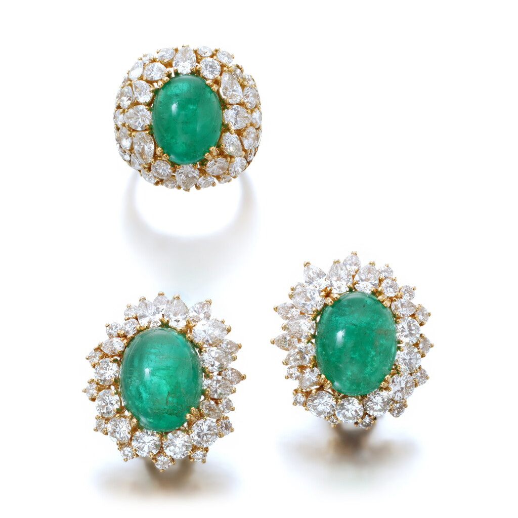 View full screen - View 1 of Lot 756. Emerald and Diamond Demi-Parure.