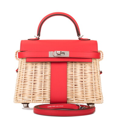 View full screen - View 1 of Lot 184. Hermès Rare Rouge De Coeur Mini Kelly Picnic Bag of Osier Wicker and Swift Leather.