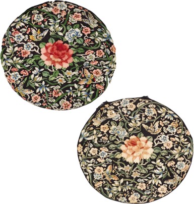 View full screen - View 1 of Lot 270. TWO SILK KESI 'LOTUS' ROUNDELS QING DYNASTY, 19TH CENTURY | 清十九世紀 緙絲團花蝶紋補子.