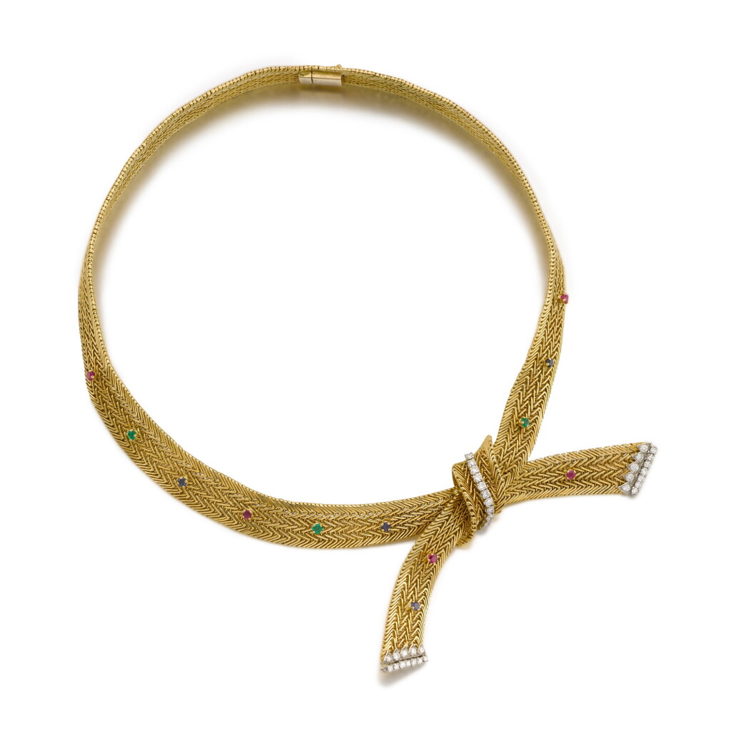 View full screen - View 1 of Lot 158. A gem-set and diamond necklace, circa 1960.