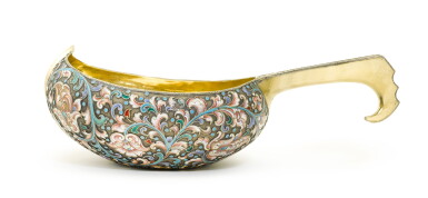 View full screen - View 1 of Lot 235. A silver and cloissonné enamel kovsh, Maria Semenova, Moscow, circa 1900.