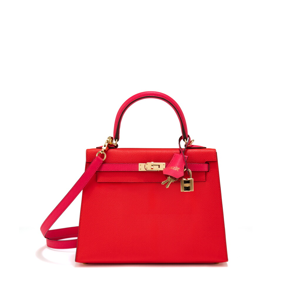 View full screen - View 1 of Lot 1016. Rouge de Coeur and Rose Extrême Epsom Kelly 25 Sellier HSS Gold hardware, 2021.