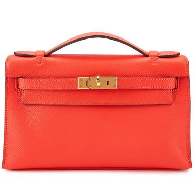 View full screen - View 1 of Lot 7798. Rouge Pivoine Epsom Kelly Pochette Gold Hardware, 2015.