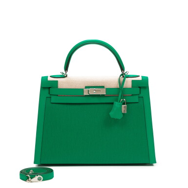 View full screen - View 1 of Lot 706. Menthe Swift And Toile Berline Kelly 32 Sellier Palladium Hardware, 2021.