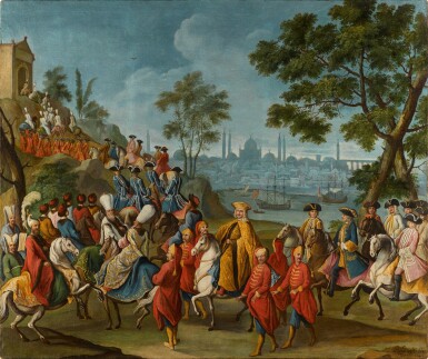 View full screen - View 1 of Lot 76. Pietro Longhi, The Procession of the Venetian Bailo Francesco Gritti in Constantinople, Venice, signed and dated 1731.
