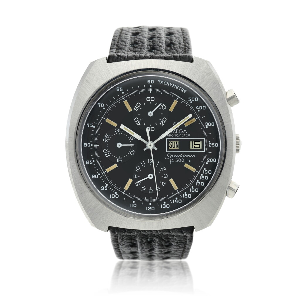 View full screen - View 1 of Lot 361. Reference ST188.002 Speedsonic A stainless steel chronograph wristwatch with day, date and radial dial, Prototype Project Alaska III, Circa 1978 .