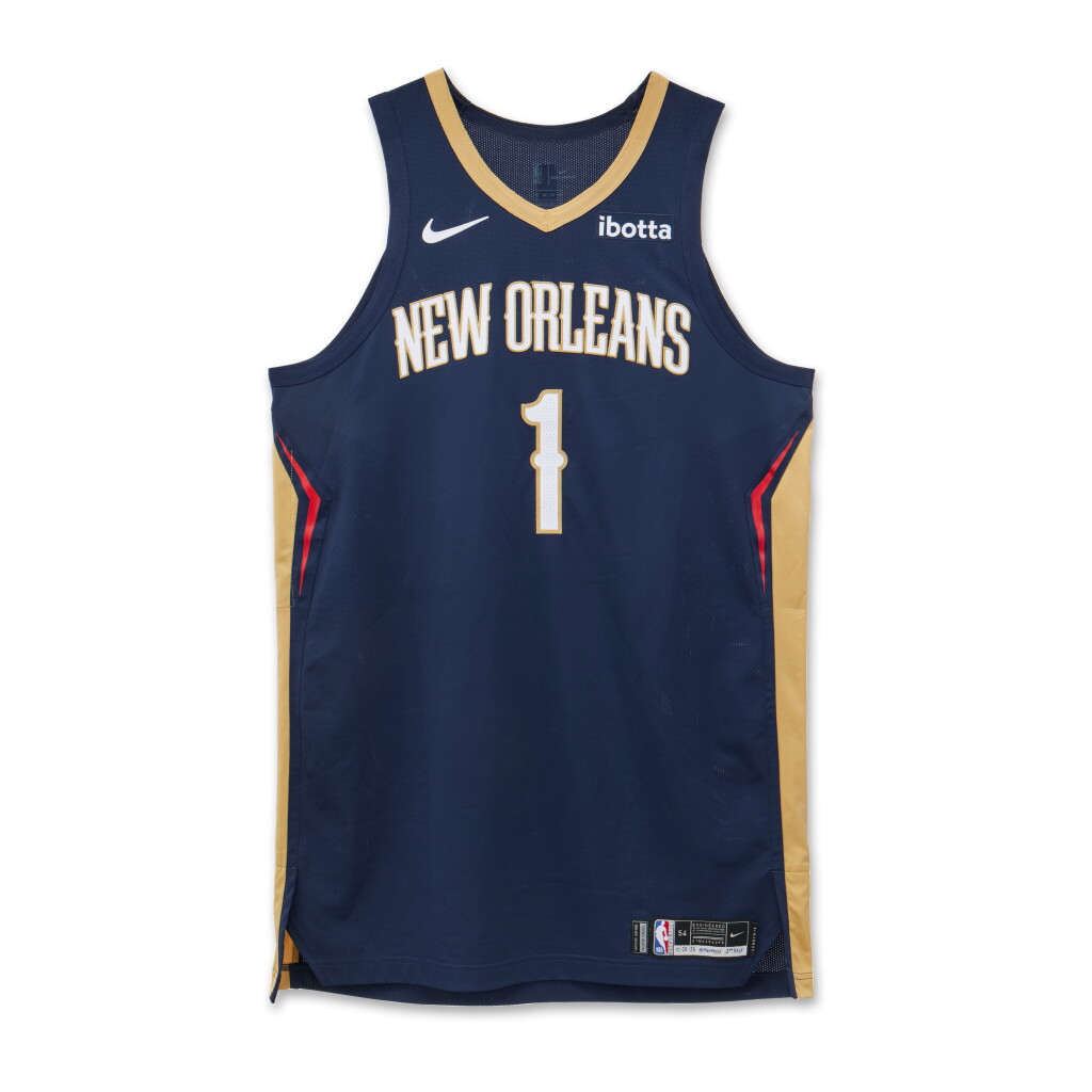 View full screen - View 1 of Lot 87. Zion Williamson New Orleans Pelicans 2023-2024 Kia NBA Tip-Off Game Worn Icon Edition Jersey .