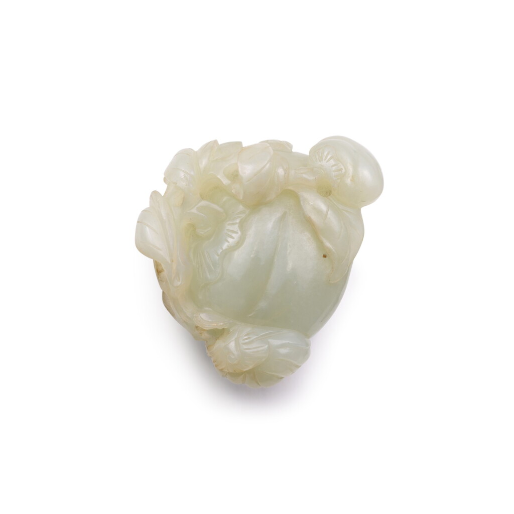 View full screen - View 1 of Lot 254. A PALE CELADON JADE 'PERSIMMON AND LINGZHI' GROUP, QING DYNASTY, 18TH CENTURY | 清十八世紀 青玉事事如意把件.