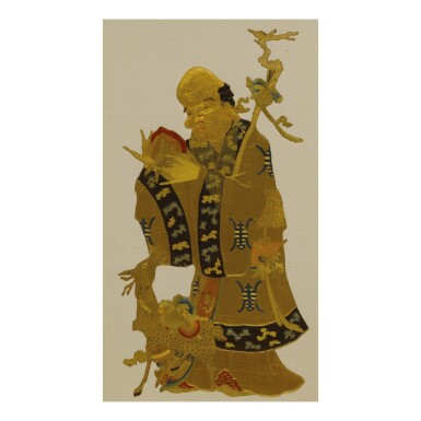 View full screen - View 1 of Lot 734. A LARGE 'SHOULAO AND DEER' SILK EMBROIDERY, LATE MING / EARLY QING DYNASTY.