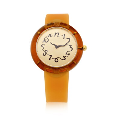 View full screen - View 1 of Lot 44. METROPOLITAN MUSEUM OF ART COLLECTION A GOLD PLATED AND PERSPEX WRISTWATCH, CIRCA 2013.