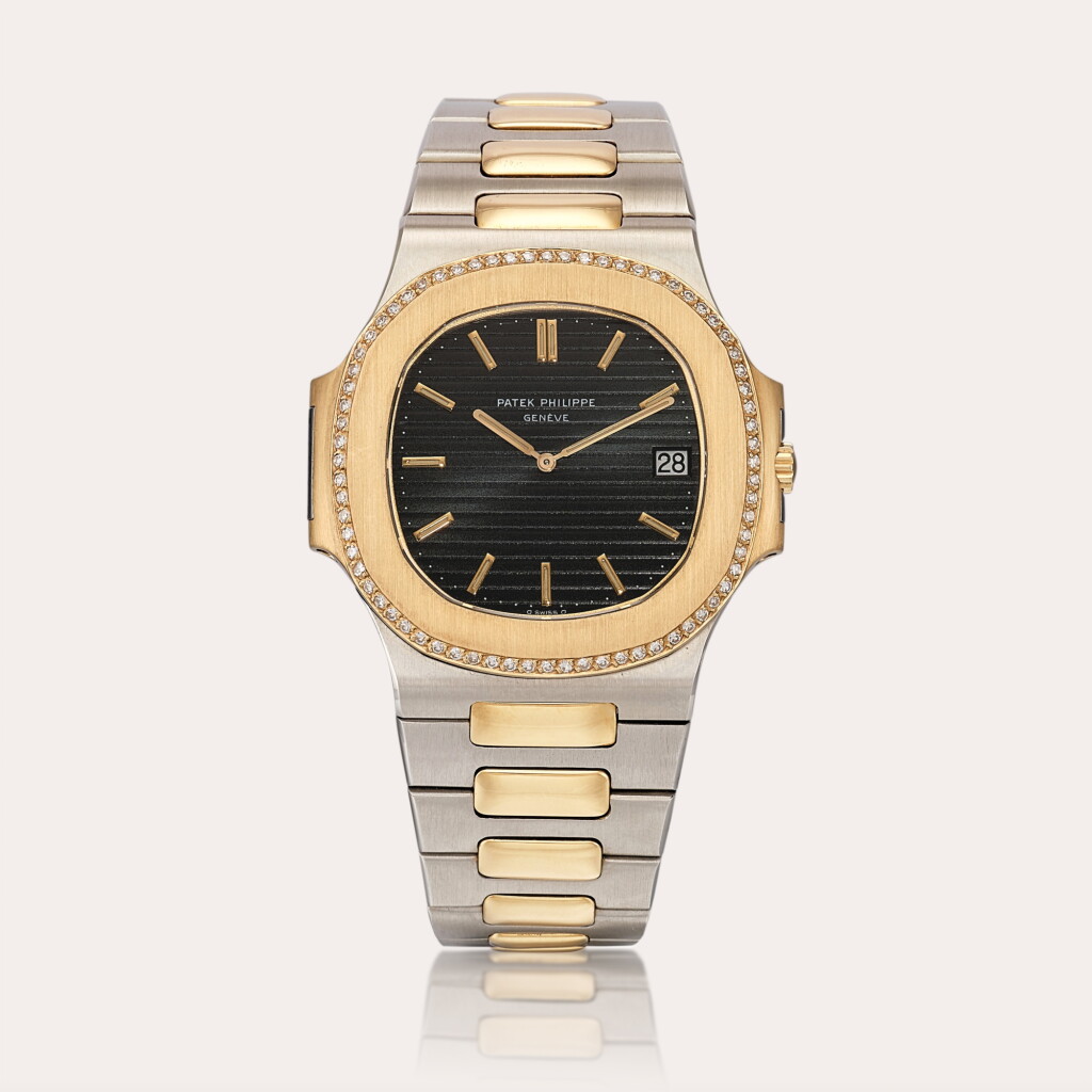 View full screen - View 1 of Lot 2281. Nautilus, Reference 3700 | A yellow gold, stainless steel and diamond-set bracelet watch with date, Made in 1980.