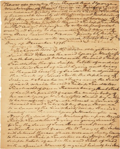 View full screen - View 1 of Lot 22. (Washington, George) | A fair copy of a deed conveying property, 1771.