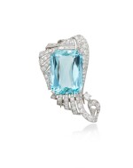 Aquamarine and Diamond Clip Brooch | 海藍寶 配 鑽石 胸針