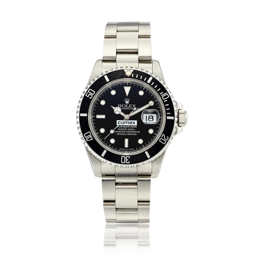 View full screen - View 1 of Lot 2182. Submariner Date "COMEX", Reference 16610 | A stainless steel wristwatch with date and bracelet, Made for COMEX, Circa 1991 | 勞力士 | Submariner Date "COMEX" 型號16610 | 精鋼鏈帶腕錶,備日期顯示,為 COMEX 而製,約 1991年製.