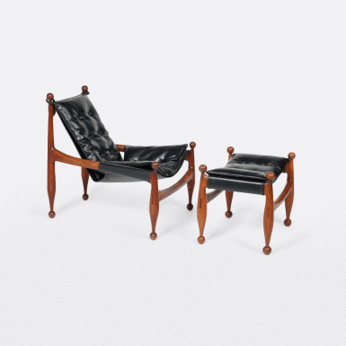 View full screen - View 1 of Lot 43. Four-Legged "Sling" Chair and Ottoman.