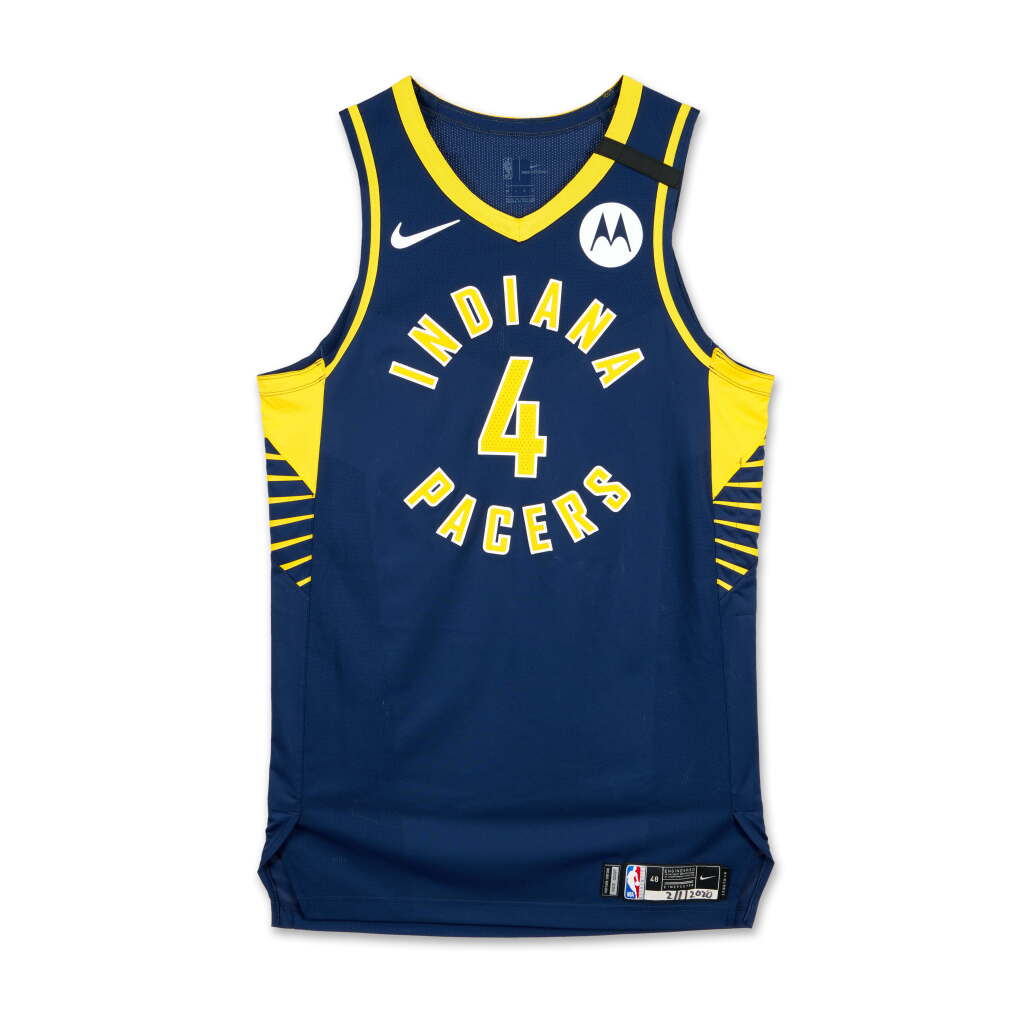 View full screen - View 1 of Lot 85. Victor Oladipo Indiana Pacers 2019-2020 Game Worn Icon Edition Jersey .