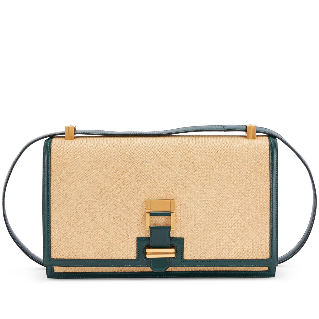 View full screen - View 1 of Lot 674. Vintage Vert Fonce Box and Bamboo Shoulder Bag Gold Hardware, Circa 1984.