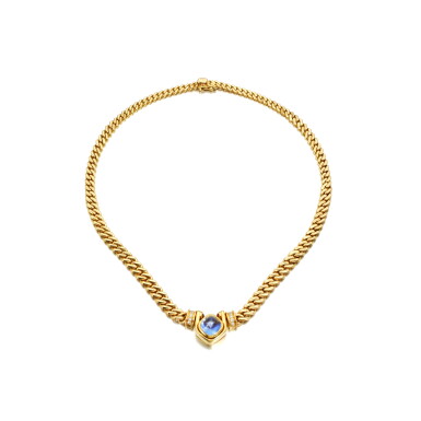 View full screen - View 1 of Lot 954. Gold, sapphire and diamond necklace.
