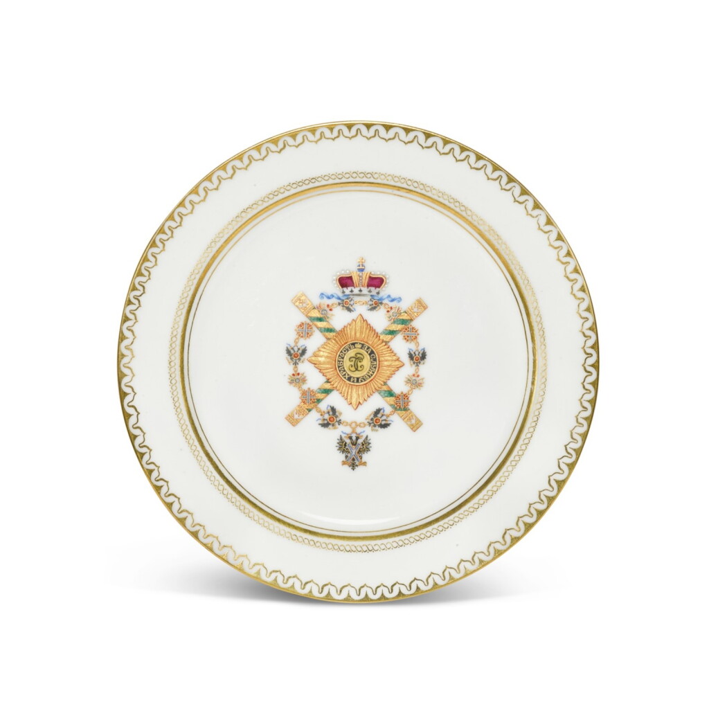 View full screen - View 1 of Lot 346. A porcelain plate from the service of Field Marshal Prince Baryatinsky, Imperial Porcelain Factory, St Petersburg, period of Alexander II (1855-1881).
