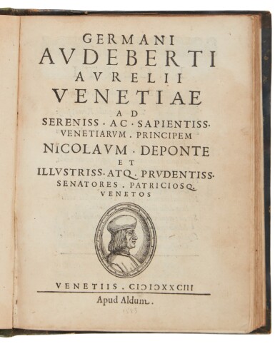 View full screen - View 1 of Lot 165. Audebert, Venetiae, Venice, Aldus, 1583, later half green morocco.