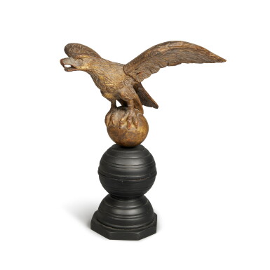 View full screen - View 1 of Lot 315. American Carved Giltwood Spread-Winged Eagle Finial on Stand, 19th Century.