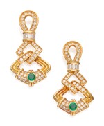PAIR OF GOLD, EMERALD AND DIAMOND EARRINGS, CHAUMET, FRANCE