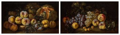 View full screen - View 1 of Lot 170. Still life with melons, peaches, plums and grapes; Still life with grapes, peaches and apricots.