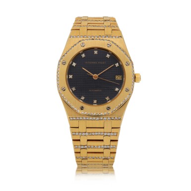 View full screen - View 1 of Lot 519. Royal Oak Yellow gold and diamond-set wristwatch with date and bracelet Circa 1985 | 愛彼 「Royal Oak」黃金鑲鑽石鍊帶腕錶備日期顯示,年份約1985.