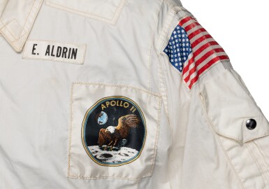 View full screen - View 1 of Lot 6. Buzz Aldrin's FLOWN Inflight Coverall Jacket, worn by him on his mission to the Moon and back during Apollo 11.