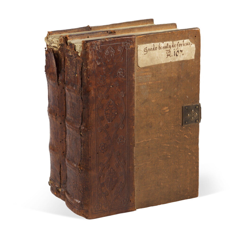 View full screen - View 1 of Lot 54. Bonatus, Decem tractatus astronomiae, Augsburg, 1491, 2 volumes, contemporary half calf, Melk copy.