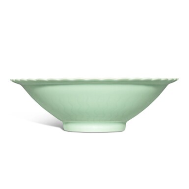 View full screen - View 1 of Lot 158. An incised celadon-glazed bowl, Seal mark and period of Qianlong.