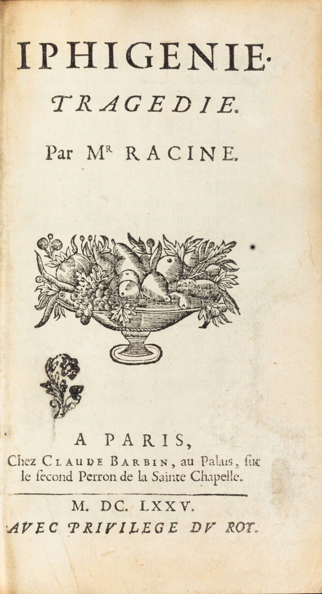 View full screen - View 1 of Lot 17. Iphigénie. Paris, Barbin, 1675. In-12. Édition originale. Selon Voltaire "le chef-d’œuvre de la scène française"..