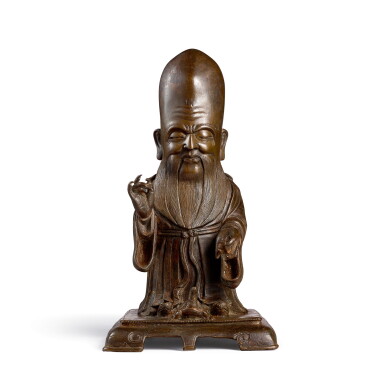 View full screen - View 1 of Lot 3671. A parcel-gilt bronze figure of Shoulao Ming dynasty, 16th century | 明十六世紀 局部鎏金銅壽老立像.