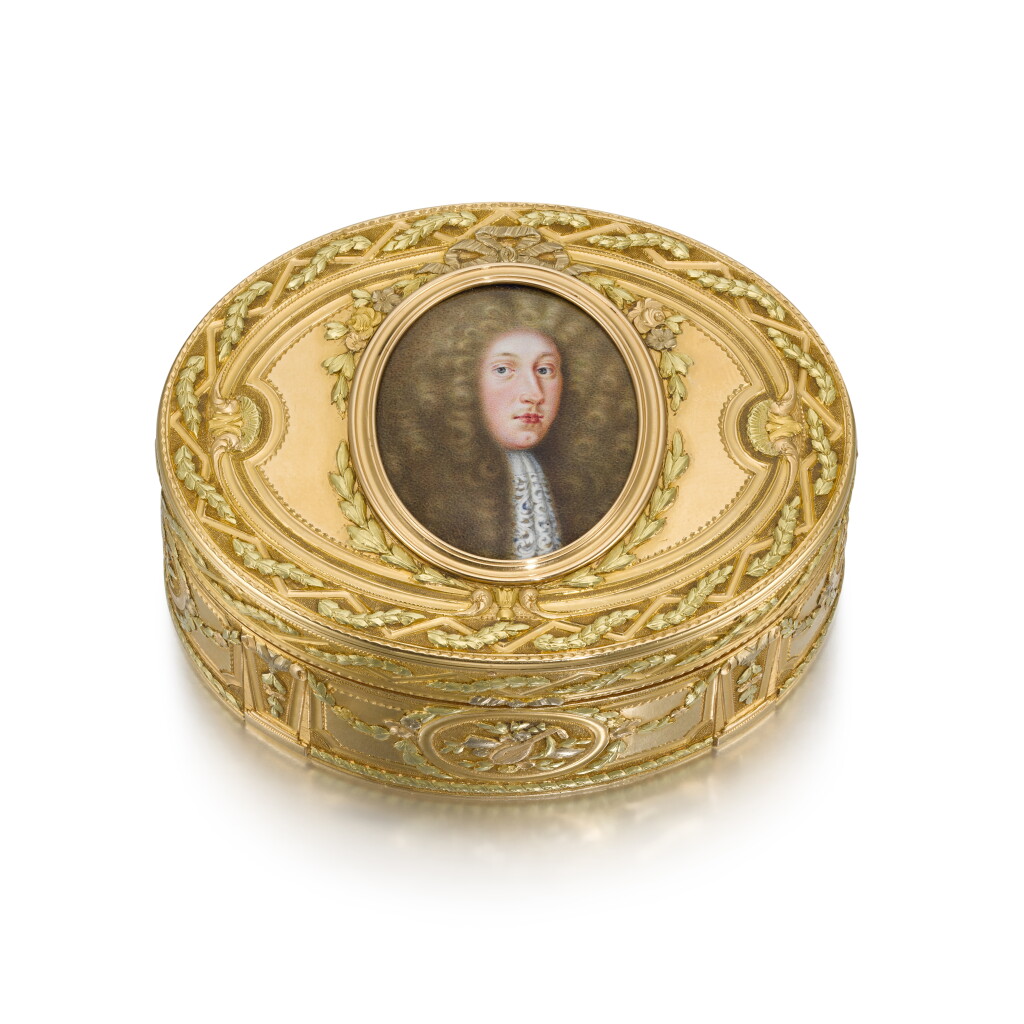 View full screen - View 1 of Lot 46. A three-colour gold and enamel portrait snuff box, Paris, 1779.