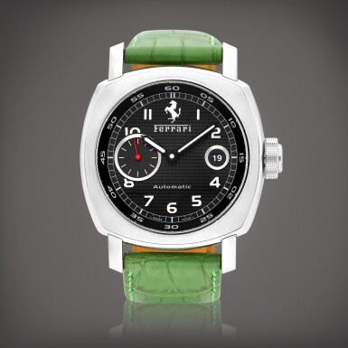 View full screen - View 1 of Lot 921. Granturismo, Reference FER001 | A stainless steel wristwatch with date, Circa 2006 | 沛納海為法拉利製作 | Granturismo 型號FER001 | 精鋼腕錶,備日期顯示,約2006年製.