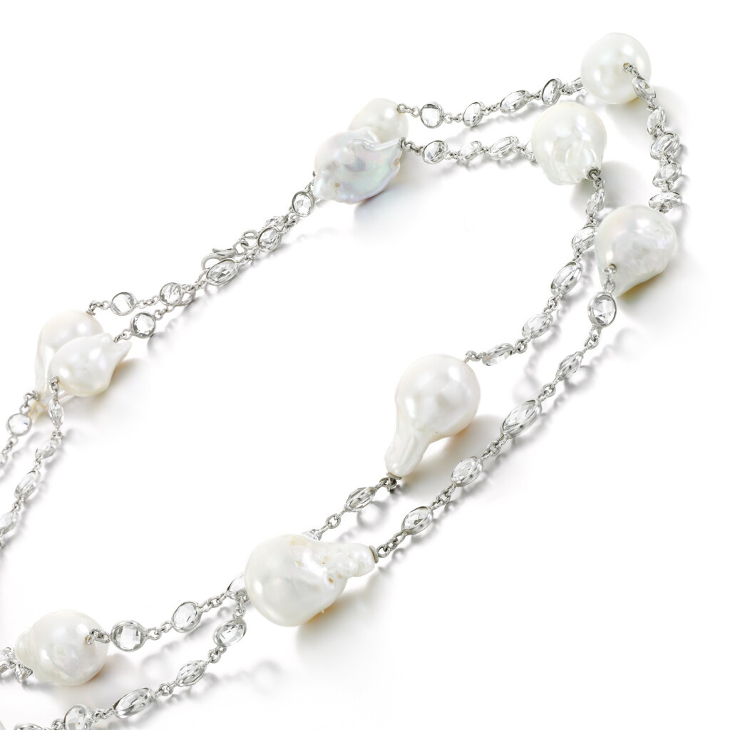 View full screen - View 1 of Lot 59. Baroque cultured pearl and rock crystal necklace.