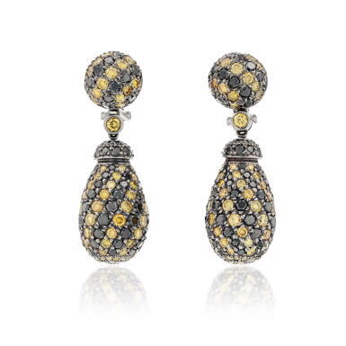 View full screen - View 1 of Lot 196. Pair of coloured diamond earrings.