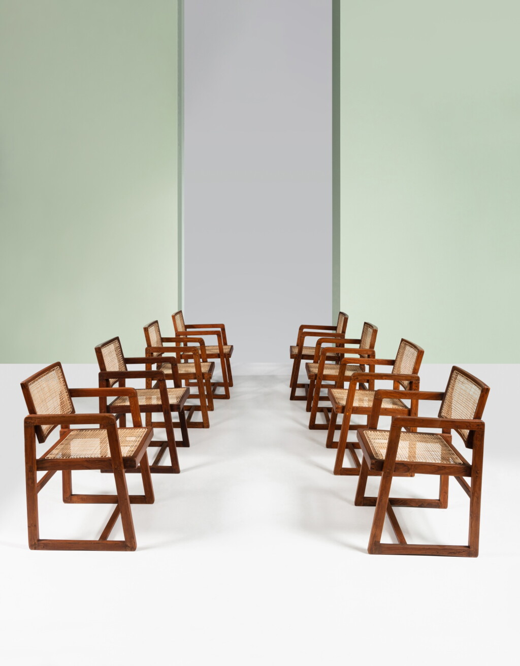 View full screen - View 1 of Lot 60. Suite de huit chaises dites Cane Seat Cane Back Office Chair .
