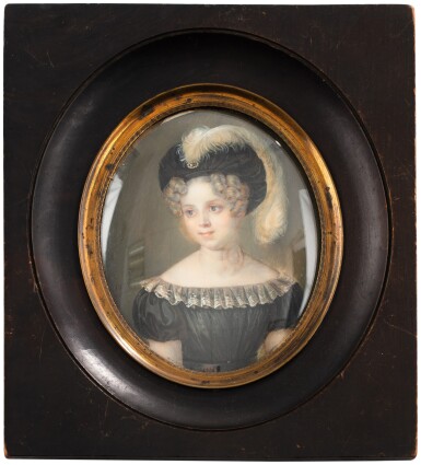 View full screen - View 1 of Lot 871. A portrait miniature of Duchess Louise of Artois (1819-1864), circa 1827 | Portrait en miniature de la duchesse Louise d'Artois (1819-1864), vers 1827.