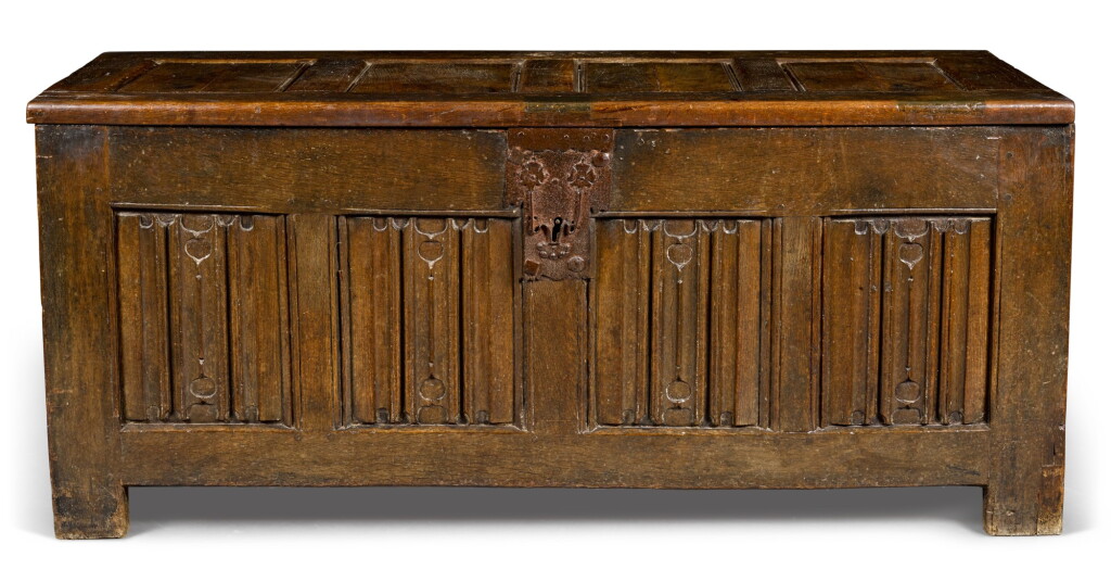 View full screen - View 1 of Lot 21. An oak panelled chest, Low Countries, 16th century.