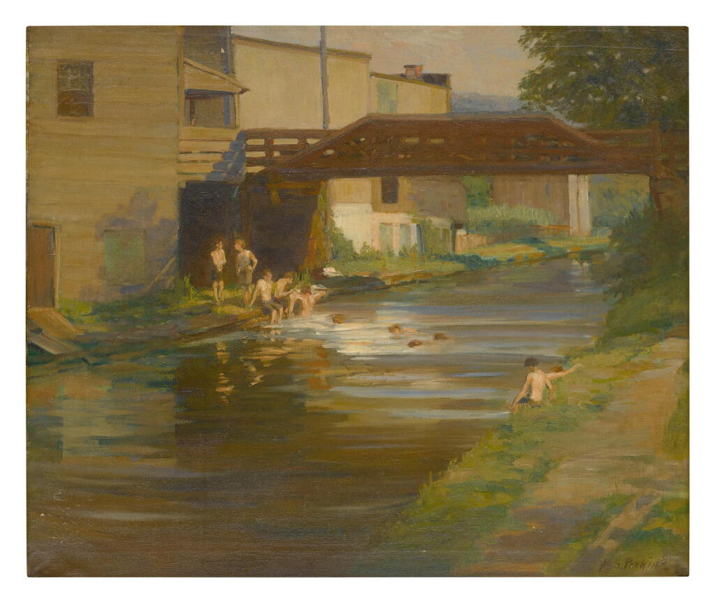 View full screen - View 1 of Lot 21. MARY SMYTH PERKINS | BOYS BATHING IN THE CANAL, NEW HOPE.