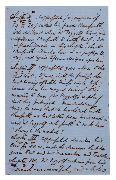 View full screen - View 1 of Lot 301. Charles Dickens | Autograph manuscript chapter outline of David Copperfield.