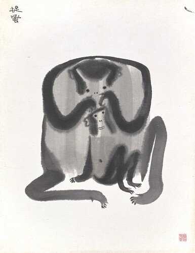 View full screen - View 1 of Lot 3214. 陳其寬 Chen Qikuan (Chen Chi-Kwan,1921-2007) | 捉蚤 Monkeys Catching Fleas.